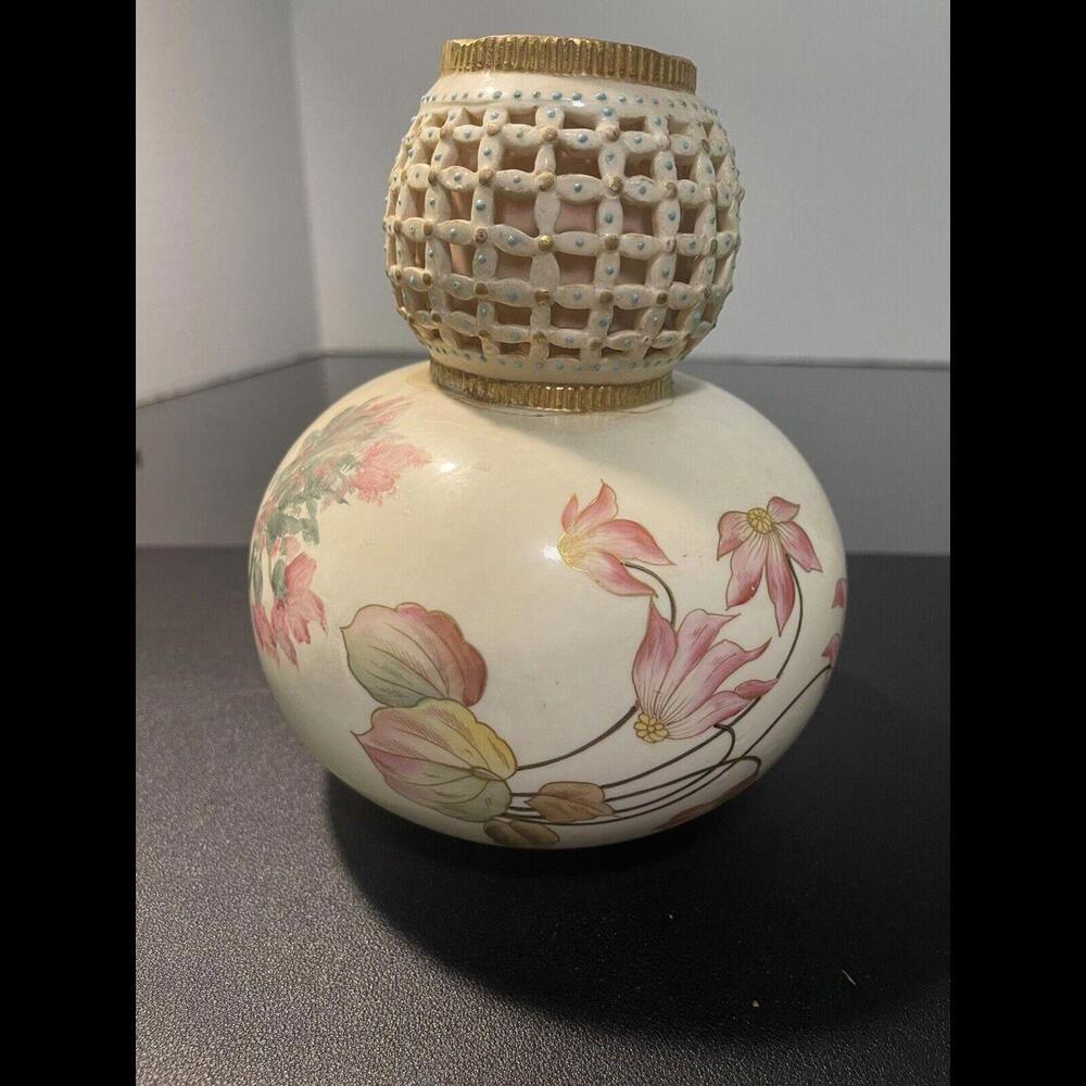 RW Royal Rudolstadt Antique 1887 To 1918 Reticulated Floral Vase REFURBISHED